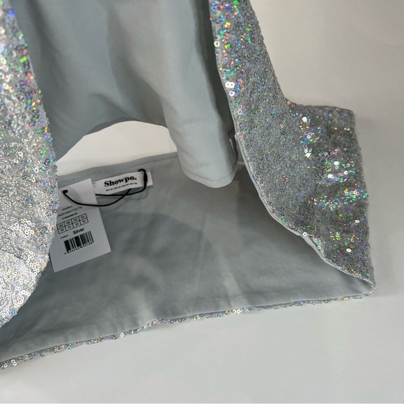 Showpo. Elswyth Sequin Crop Top Iridescent Silver Size 10 - Picture 6 of 9